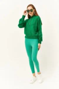 Olalook Women's Grass Green Thick Ribbed Raised Tights - Image 3