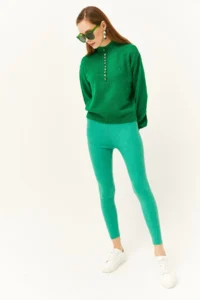 Olalook Women's Grass Green Thick Ribbed Raised Tights - Image 4