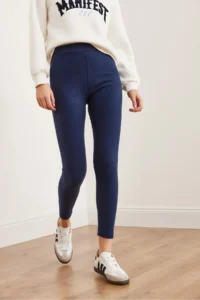 Olalook Women's Navy Blue Thick Ribbed Raised Tights - Image 3