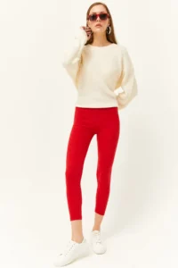 Olalook Women's Red Thick Ribbed Raised Tights