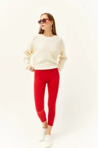 Olalook Women's Red Thick Ribbed Raised Tights - Image 2