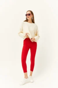 Olalook Women's Red Thick Ribbed Raised Tights - Image 3