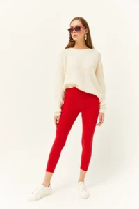 Olalook Women's Red Thick Ribbed Raised Tights - Image 4