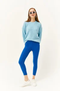 Olalook Women's Saks Blue Thick Ribbed Raised Tights - Image 2
