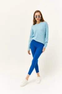 Olalook Women's Saks Blue Thick Ribbed Raised Tights - Image 3