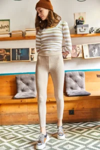 Olalook Women Stone Thick Ribbed Fleece Leggings