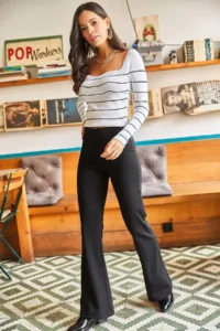 Olalook Women's Black High Waist Flare Leg Lycra Leggings - Image 5