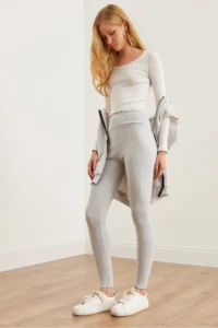 Olalook Women's Gray High Waist Ribbed Raised Tights