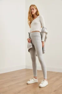 Olalook Women's Gray High Waist Ribbed Raised Tights - Image 7