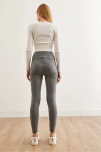 Olalook Women's Smoked High Waist Ribbed Raised Tights - Image 6