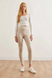 Olalook Women's Stone High Waist Ribbed Raised Tights - Image 2