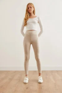 Olalook Women's Stone High Waist Ribbed Raised Tights - Image 3