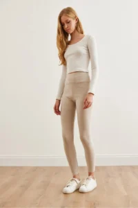 Olalook Women's Stone High Waist Ribbed Raised Tights - Image 4