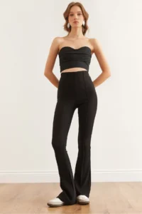 Olalook Women's Black Flare Leg Ribbed Leggings