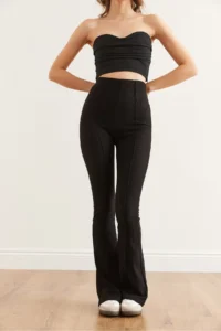 Olalook Women's Black Flare Leg Ribbed Leggings - Image 4
