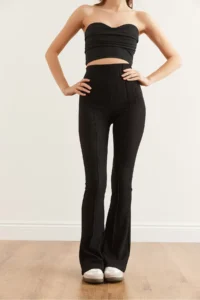 Olalook Women's Black Flare Leg Ribbed Leggings - Image 5