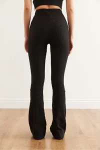 Olalook Women's Black Flare Leg Ribbed Leggings - Image 7