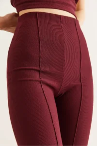 Olalook Women's Burgundy Flare Leg Ribbed Leggings - Image 8