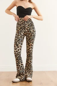 Olalook Women's Leopard Stone Flare Leg Ribbed Leggings - Image 5