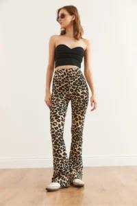 Olalook Women's Leopard Stone Flare Leg Ribbed Leggings - Image 6