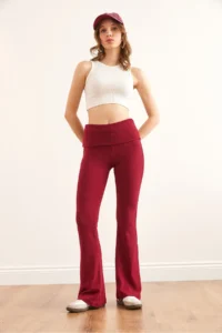 Olalook Women's Burgundy Waist Fold Spaghetti Strap Soft Taty - Image 3