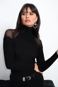 Cool & Sexy Women Black Shoulders Tulle Blouse - Image 3