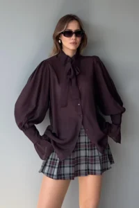 TRENDYOLMİLLA Burgundy Binding Detailed Lightly Transparent Soft Feeling Boho Shirt - Image 2