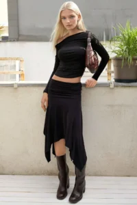 Hiccup Drapeli Normal Waist Asymmetric Flexible Sandy Midi Skirt - Image 2