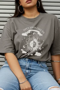Trendyol Curve Anthracite Crew Neck 100% Cotton Knitting T-Shirt - Image 2