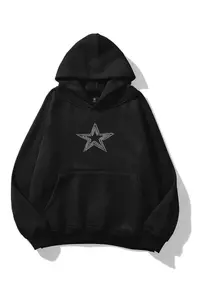 Trendiz Unisex Star Stroke Stone Printed Sweatshirt Black - Image 6