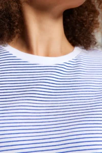 Trendyol Curve Navy Blue Striped Crew Neck Striped Knitting T-Shirt - Image 4