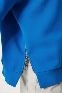 Happiness İstanbul Women's Blue Zipper Detailed Raised Knitted Sweatshirt - Image 7