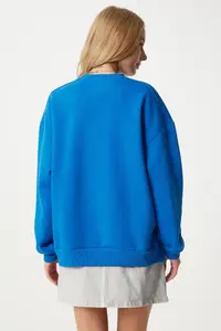 Happiness İstanbul Women's Blue Zipper Detailed Raised Knitted Sweatshirt - Image 8