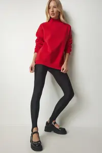 Happiness İstanbul Women's Red Stand-Up Collar Basic Sweatshirt - Image 2