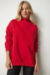 Happiness İstanbul Women's Red Stand-Up Collar Basic Sweatshirt - Image 3