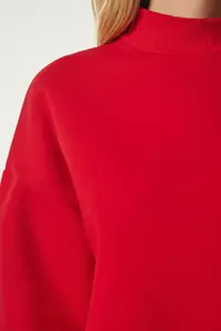 Happiness İstanbul Women's Red Stand-Up Collar Basic Sweatshirt - Image 4