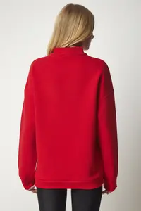 Happiness İstanbul Women's Red Stand-Up Collar Basic Sweatshirt - Image 5
