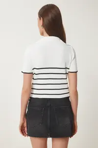 Happiness İstanbul Women's Ecru Black Striped Seasonal Knitwear Cardigan - Image 5