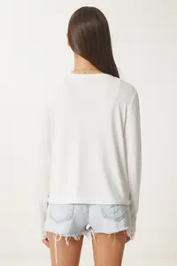 Happiness İstanbul Women's Bone Tie Detailed Seasonal Knitwear Cardigan - Image 5