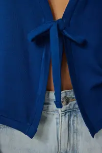 Happiness İstanbul Women's Cobalt Blue Tie Detailed Seasonal Knitwear Cardigan - Image 4