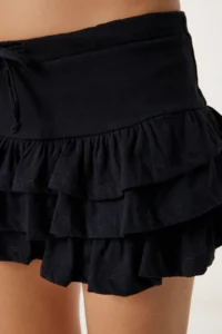 Happiness İstanbul Women Black Layered Mini Knitting Skirt - Image 3
