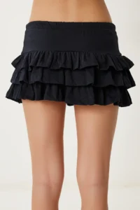 Happiness İstanbul Women Black Layered Mini Knitting Skirt - Image 4