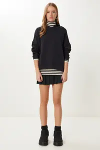 Happiness İstanbul Women Black Hooded Knitting Sweatshirt