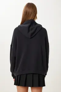 Happiness İstanbul Women Black Hooded Knitting Sweatshirt - Image 5
