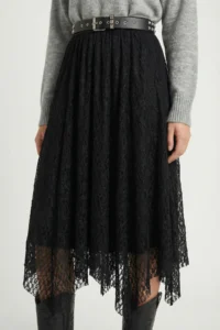 Lovelyİstanbul Lace Detailed Asymmetric Midi Skirt  Black - Image 3