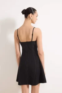 TRENDYOLMİLLA Black Mini Flexible Weaving Dress with Contrast Stitching Detail - Image 4