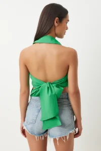 Happiness İstanbul Women's Green Back Tie Poplin Shirt - Image 5