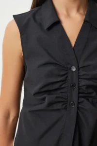 Happiness İstanbul Women Black Shirt Detailed Sleeveless Shirt - Image 4