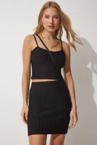 Happiness İstanbul Sleeveless Crop Skirt Knitwear Set - Image 3