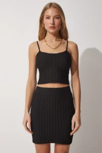 Happiness İstanbul Sleeveless Crop Skirt Knitwear Set - Image 4